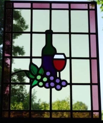 Glas in lood hanger, thema wijn en koffie