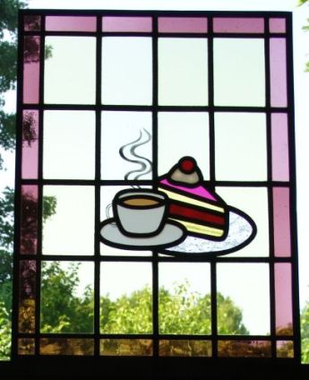 Glas in lood hanger, thema wijn en koffie