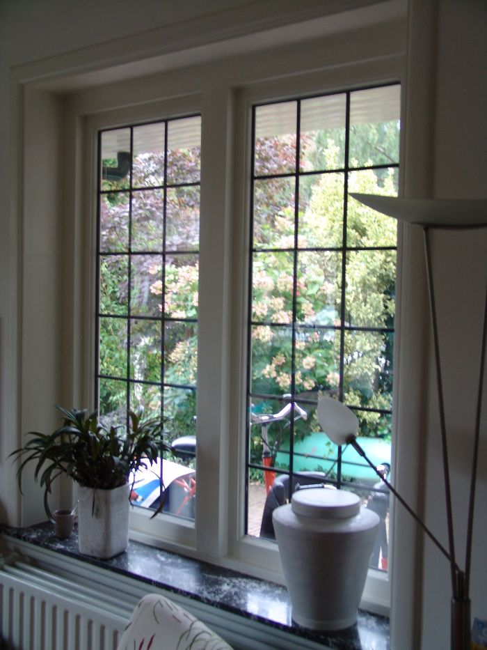 Blank glas-in-lood in isolatieglas, binnenaanzicht