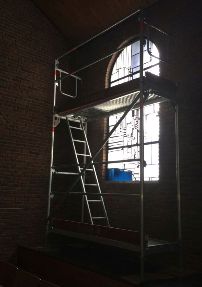 Reparatie van glas-in-loodschade ter plekke, Kirchberg (D) 2014