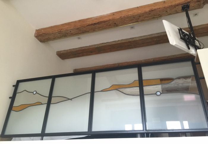 Modern glas in lood in balustrade, Amsterdam 2015
