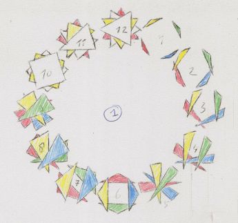 Schets van de originele dodecagons en kleurschets van AvD-Glas