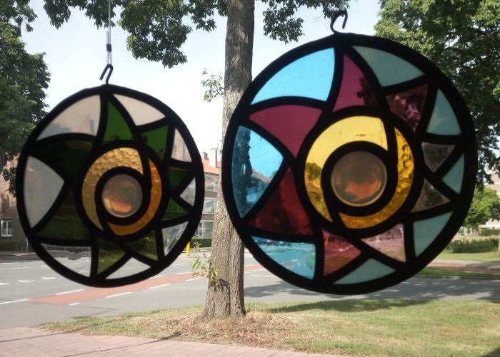 Glas in lood zon, ca. 20cm ⌀