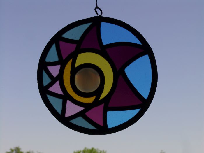 Glas in lood zon, ca. 20cm ⌀