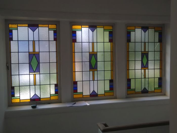 Enkel glas in lood in trappenhuis