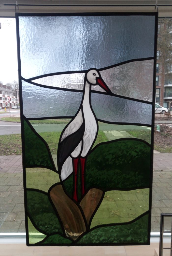 Gebrandschilderde ooievaar