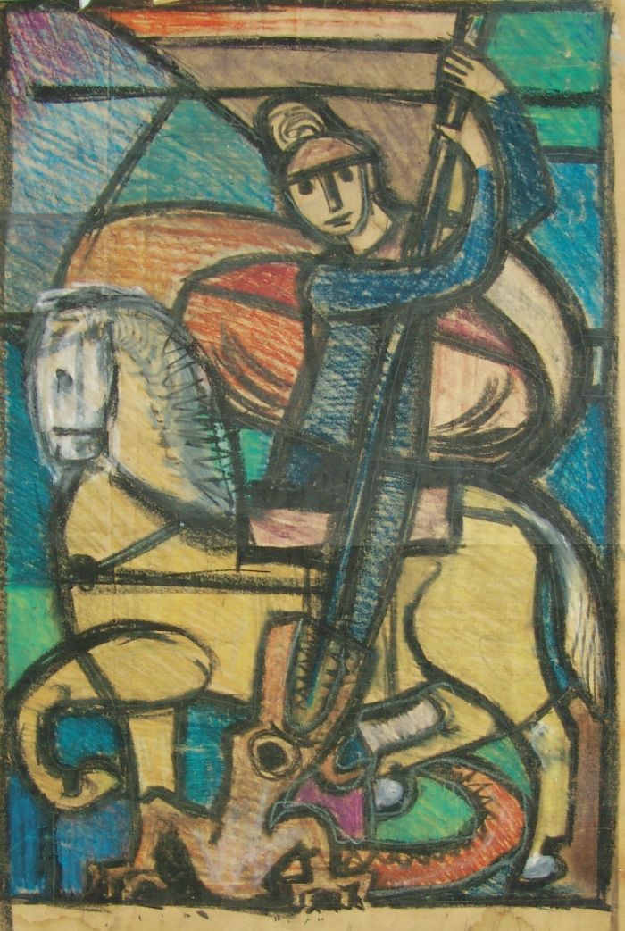 Vorlage Bleiverglasung mit St Georg und Drachen, von Egino G. Weinert