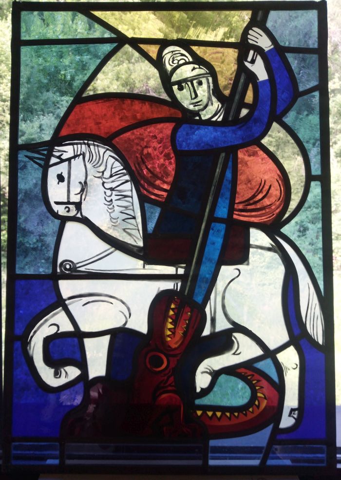 Glasmalerei, St Georg und Drachen