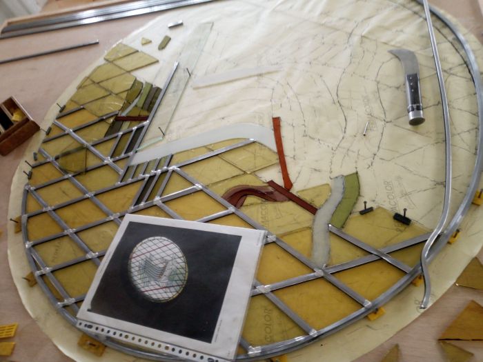 Glas in lood overloden op werktekening