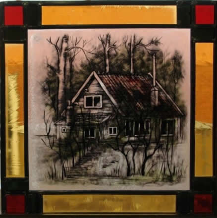 Glas-in-lood hanger als cadeau voor familielid in het buitenland, ca. 30 x 30cm.