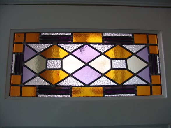 Bestand glas-in-lood in toiletdeur, ca. 50 x 30cm