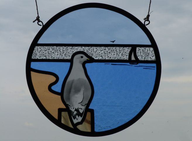 Glas in lood met meeuw als cadeau, Amersfoort 2014