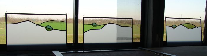 Bleiverglasung als Sichtschutz mit �tzglas, ca. 80 x 50cm.