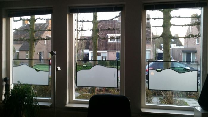 Bleiverglasung als Sichtschutz mit �tzglas, ca. 80 x 50cm.