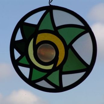 1 von 2 Bleiverglasungen, Gr�n / Gelb, Amersfoort 2013, 20cm �