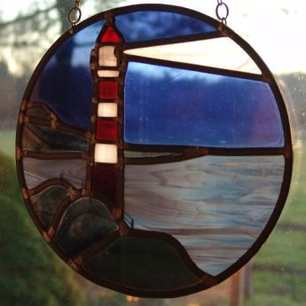 Bleiverglasung mit Leuchtturm, seitlich, 25cm �