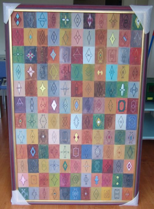 Marokkaanse huisdeurpatronen, gouache op karton, 75 x 110cm