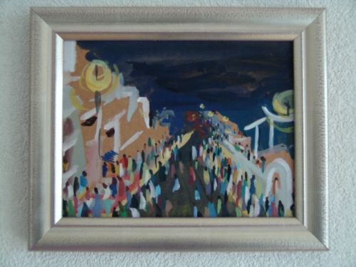 Marokko, boulevard Martil 's avonds, 25 x 20cm